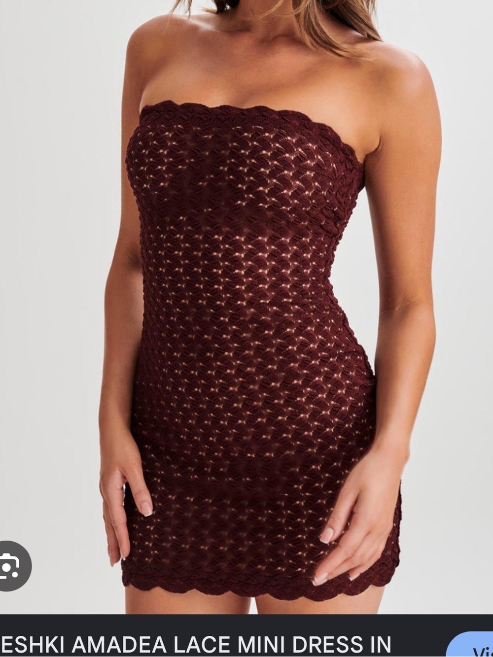 Meshki Strapless Lace Mini Dress in Plum